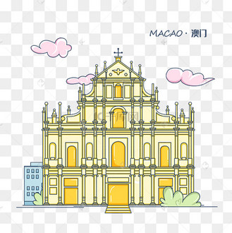 线条城市轮廓旅游地标澳门大三巴斜港牌坊