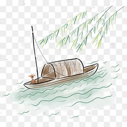 水墨画春天乌篷船下载 png下载psd剪纸云朵和草地卡通图案下载 png