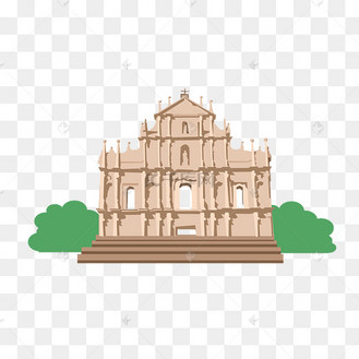 手绘地标性建筑-澳门大三巴插画
