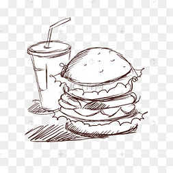 手绘汉堡包线描插画