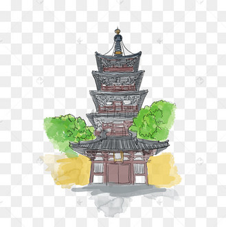 手绘风可爱寒山寺