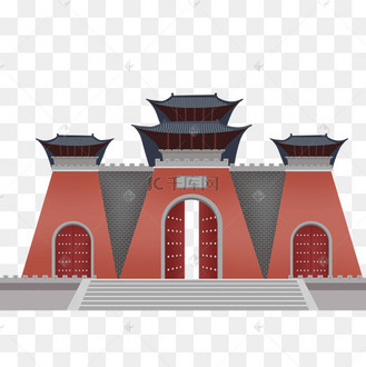 虎年城墙红色卡通背景图