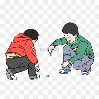 儿童节怀旧一起玩耍拍洋画的两个可爱小朋友