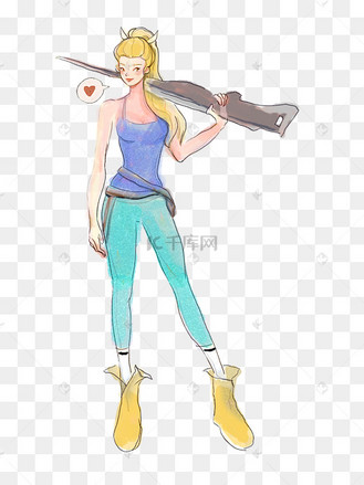 水彩御姐女战士扛枪