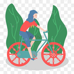 卡通插画风骑单车的女人