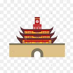 地标性建筑鼓楼插画