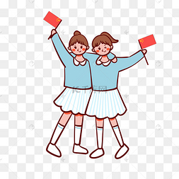 卡通可爱矢量免抠拿着国旗的女学