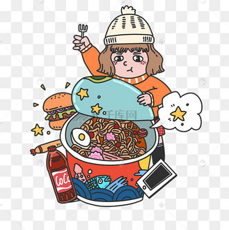 手绘宅生活方便面插画