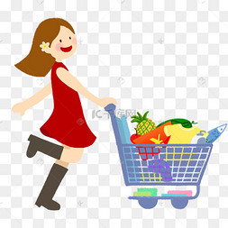 开心购物的卡通女孩