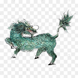 麒麟绿神兽祥瑞png年国画水墨古典