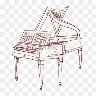 线描钢琴手绘插画