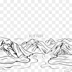 山水画山泉线描