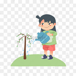 png下载psd植树节绿树女孩给小树苗浇水psd免扣下载 png下载psd卡通
