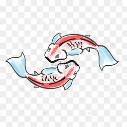 鱼插画中国风手绘卡通新年福猪鲤鱼中国风红色锦鱼水墨鱼黑色金鱼中国