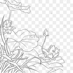 手绘中国风线条荷叶植物