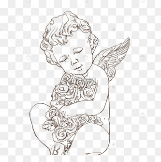 线条画黑白素描欧洲小天使情人节丘比特手绘素材