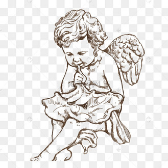 可爱天使手绘线稿黑白素描欧洲情人节素材元素