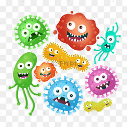 手绘卡通细菌病毒微生物电晕病毒