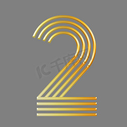 金色线条浮雕数字2