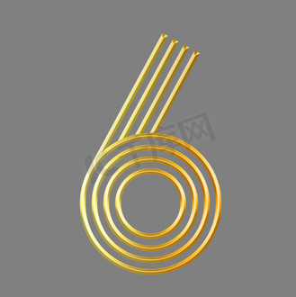 金色线条浮雕数字6