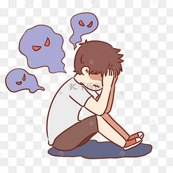 表情包抑郁症吃药女孩流动抽象蓝色沉静忧郁底纹黑色烦恼线条男人心理