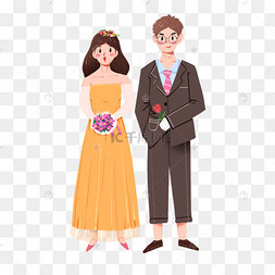 婚礼季伴郎伴娘新郎新娘卡通矢量q版中式结婚喜庆对娃免抠png卡通人物