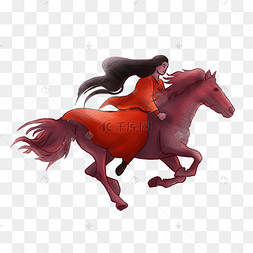 红衣女子骑马的背影图图片