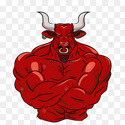 卡通人物霸气牛年2021红牛肌肉强壮手绘立春耕田的人卡通小牛在耕地免