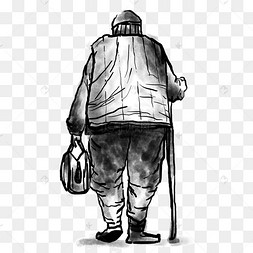 水墨重阳节老人背影