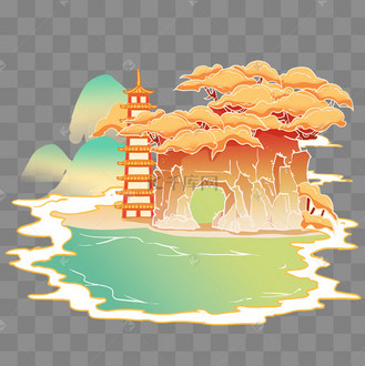 国潮中国风地标桂林象鼻山旅游地标