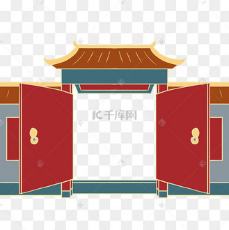 国潮红色开门大门