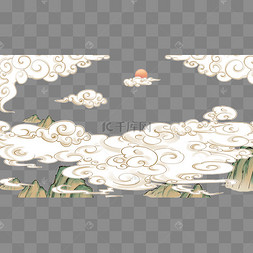 中国风古风工笔神话祥云山脉云堆