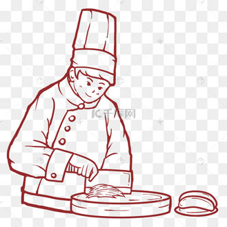 厨师师傅切菜美食线稿