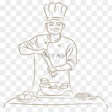画厨师炒菜的画素描画图片