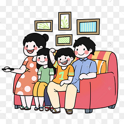 多人追剧看电视created with snap商用卡通手绘家庭看电视插画created