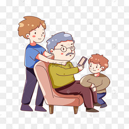 png下载psd父亲节手绘卡通教老人用手机下载 png下载psd手绘卡通重阳