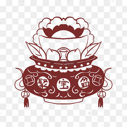 剪纸聚宝盆