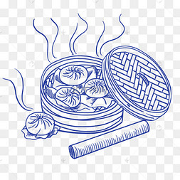国风线描主食包子小笼包
