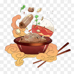 国潮红烧排骨肋排肉食香煎排骨卡通美食佳肴菜品猪骨排骨食材猪排骨猪