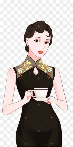 卡通插画古人在喝茶一杯绿茶职业茶艺师人物泡茶女茶艺师茶壶茶杯茶叶