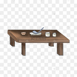 复古古风中国风桌子黄色正方形餐桌插画中秋节卡通手绘可爱小清新团圆