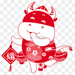 喜庆红色剪纸牛