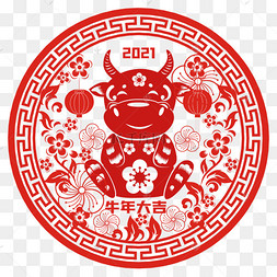 牛年窗花矢量装饰牛年大吉