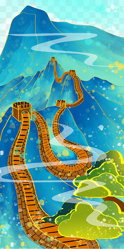 国潮长城风景画