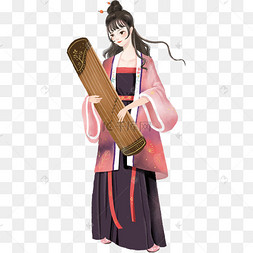 抱着古筝的古风女孩
