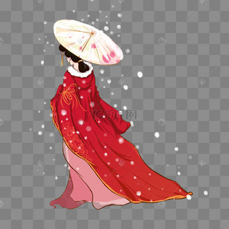手绘雪中宫廷女子背影