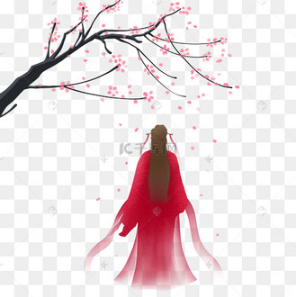 古风红衣美女背影