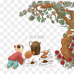 古风药童熬药树木