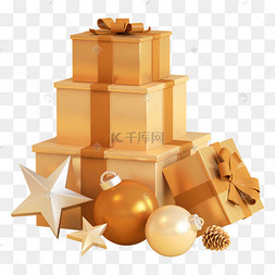 圣诞圣诞节金色立体礼盒圣诞装饰