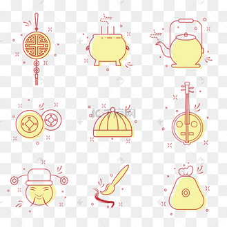 矢量极简线描古风图标